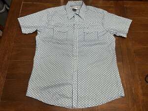 Wrangler Wrancher Shirts Men's Blue Geometric Short Sleeve Button-Up Size XLT